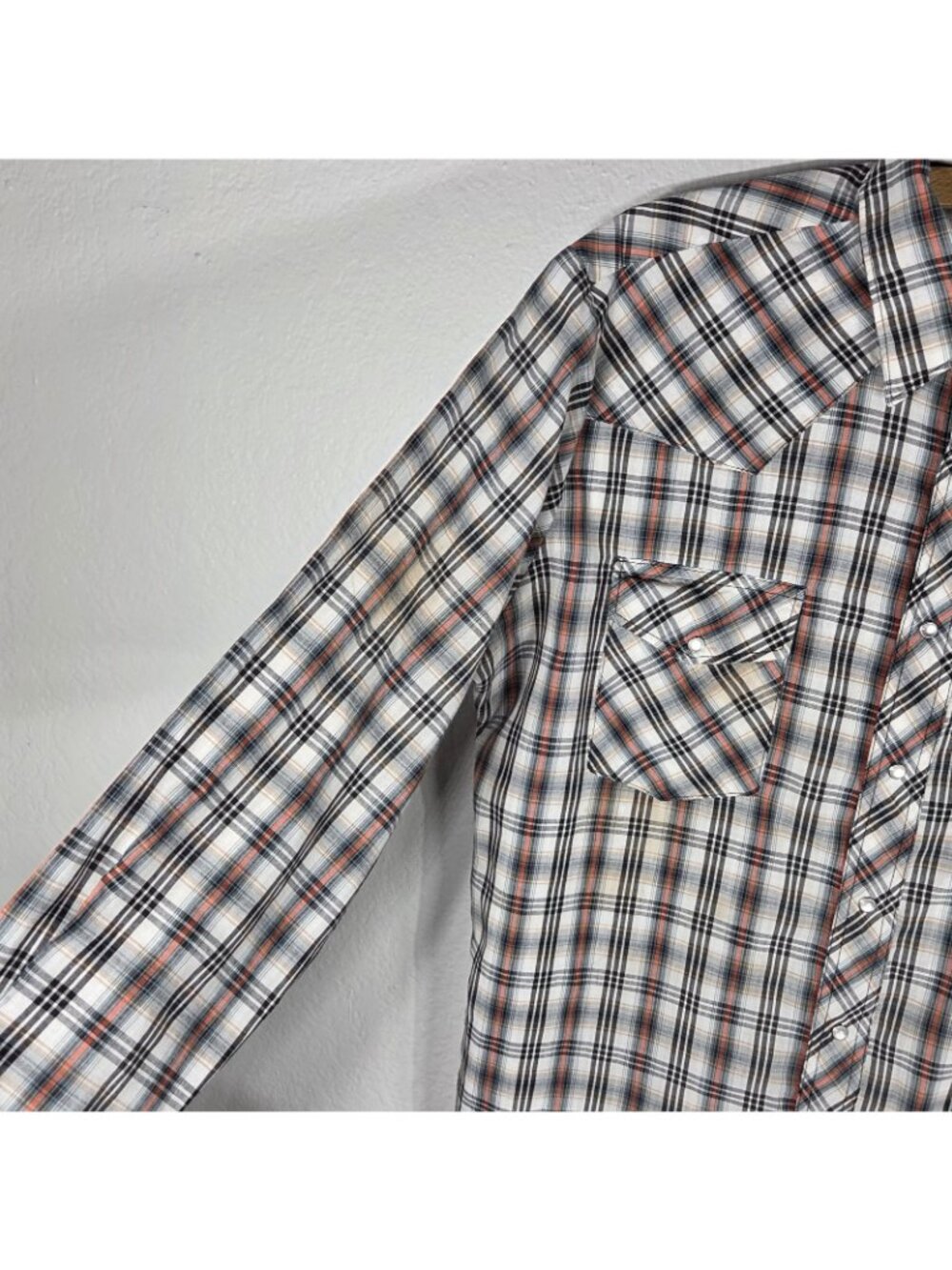 Vtg Rustler Pearl Snap Western Plaid Shirt X-Long Tails L Red Black Long Sleeve - Picture 8 of 15